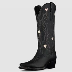 🔥NWT LIMITED RELEASE Tecovas Annie Hearts Black White Snip Toe Cowgirl Boots